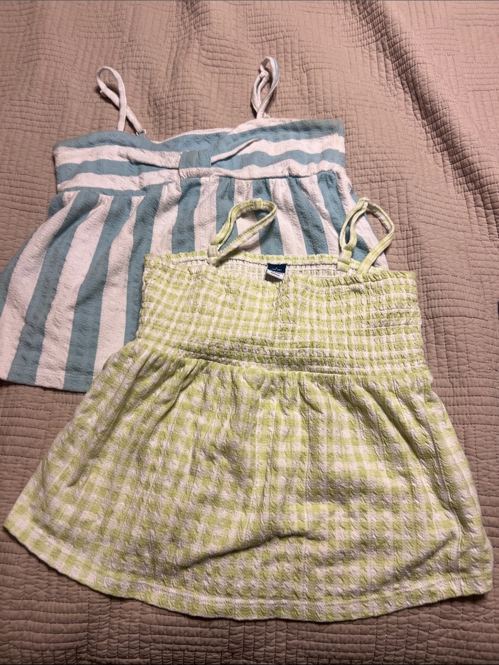 Old Navy Light Green Gingham Smocked Camisole Top and blue and white stripped